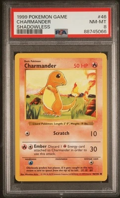 Pokemon Base Set Shadowless - Charmander #46 - PSA 8 NM-MT - Image 1 of 2