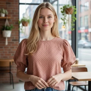 Madewell Puffärmel Ösen Bluse Top Größe 12 rostorange Knopfleiste hinten - Bild 1 von 8