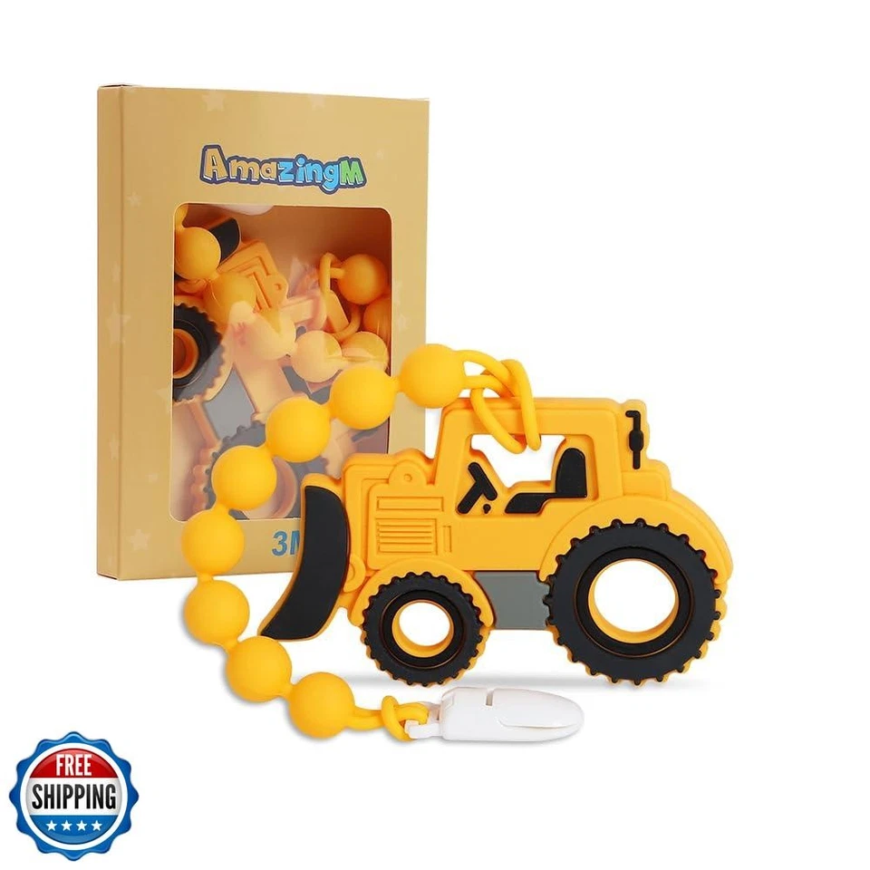 Baby Food Grade Silicone Carrier Vehicle Teether Toy with Pacifier Clip Holde - Image 1 of 4