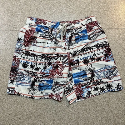 Мужские плавки Caribbean Joe размер L белые красные синие гавайские с цветочным узором пляжные 8 дюймов - Изображение 1 из 4