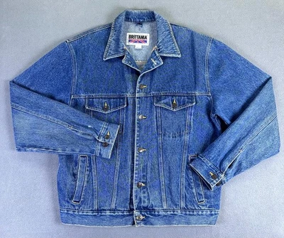 Brittania 卡车司机夹克男式大号蓝色复古牛仔 III 型复古 — 第 1/4 张图片
