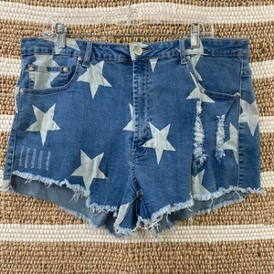 American Bazi Cut Off Shorts Women's Size 3X Blue Denim Star Print - Picture 1 of 12