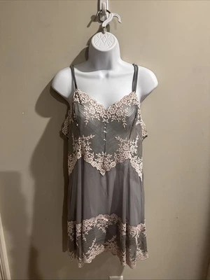 Wacoal Embrace Lace Chemise Slip Dress XXL Gray  Sheer Floral Lingerie Layering - Image 1 of 4