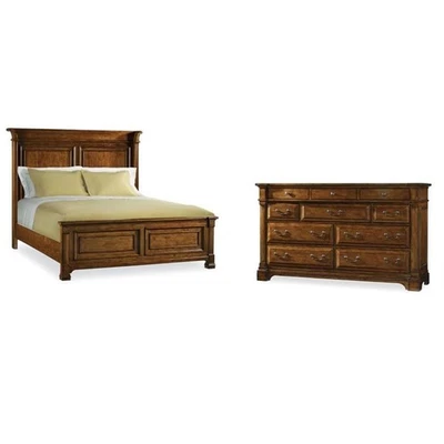 Bowery Hill Set of 2 California King Panel Bed and 10-Drawer Dresser in Brown - Image 1 of 4