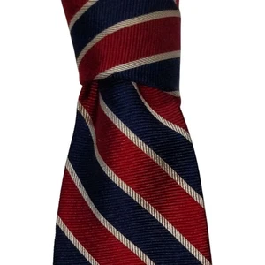 Brooks Brothers Makers Silk Necktie Mens Red White Blue Striped Designer Tie EUC - Picture 1 of 3