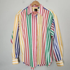 Lizsport Women's Vintage Long Sleeve Button Up Shirt Large Multicolor Stripe - Picture 1 of 13