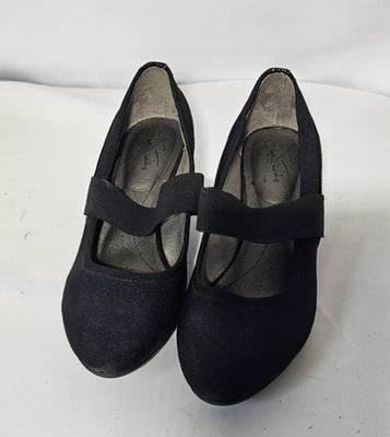 Tacones de cuña LifeStride Soft System negros para mujer talla 9 correa elástica Foto 1 de 4