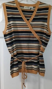 Vintage Y2K weiß Hirsch gestreift Strick ärmellos Pullover Weste mit Gürtel - Größe L - Bild 1 von 4