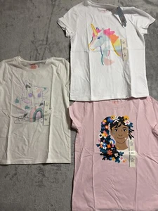 Lot of 3 Girls Short Sleeve Shirts Large 10/12 Cat & Jack Unicorn Kitten Pink - Picture 1 of 4