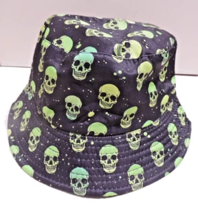 HALLOWEEN NEW Green Skull Bucket Hat Fishing Reversible Black US Seller - Picture 1 of 3