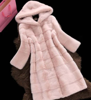 Abrigos de piel sintética para mujer con capucha chaqueta de longitud media ajustados informales cálidos elegantes moda Foto 1 de 4