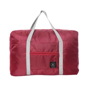 Solid Color Waterproof Foldable Travel Bags Portable Luggage Bag (Burgundy) DE - Picture 1 of 8