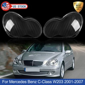 For Mercedes Benz 2001-07 W203 C-Class Pair Headlight Headlamp Clear Lens Cover - Picture 1 of 13