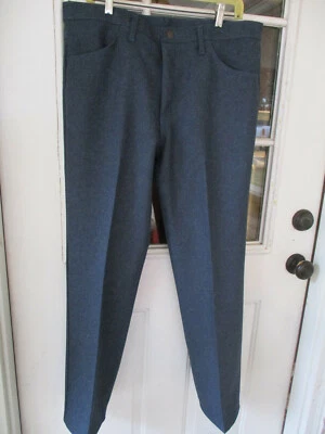 vintage Wrangler mens polyester western dress pants denim blue 36x30 37x32 - Image 1 of 4