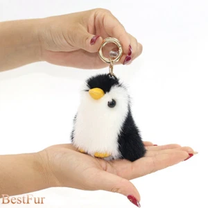 Cute Real Mink Fur Penguin Toy Keyring Bag Charm Handbag Car Phone Pendant Gift - Picture 1 of 13