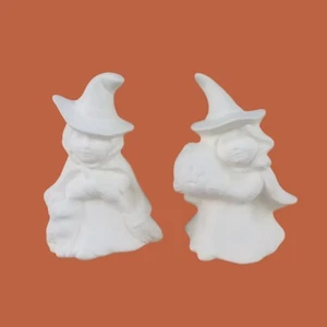 Halloween Hexe Figuren 4" Keramik Biskuit Katze Besen Kürbis Vintage 1999 Ct 2 - Bild 1 von 8