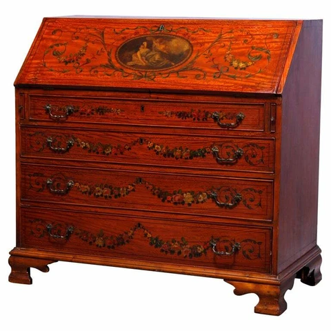 Antique English Adams Decorated Satinwood Drop-Front Desk, 18th-19th C Cover