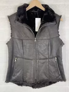Werner Christ Leather Shearling Vest Dark Brown Womens Size 40 NWT - Picture 1 of 19