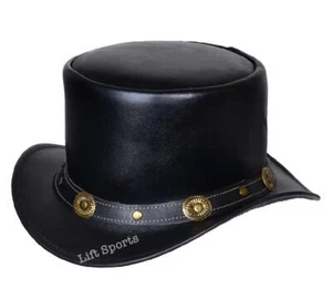 Steampunk Deadman Negro Cuero Escondite de Vaca Sombrero para el torso Motociclista Motociclista Play Boy - Imagen 1 de 2