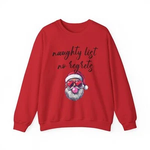 Women's Funny Santa Christmas Sweater, Naughty List No Regrets - Picture 1 of 32
