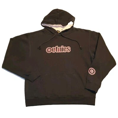 Sudadera con Capucha Talla MEDIANA Vintage Etnies Skateboarding Negra y Rosa Logo Y2K Foto 1 de 4