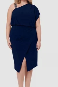 Betsy & Adam Women's Blue High-Low Off-The-Shoulder Midi Dress Plus Size 16W - Picture 1 of 2