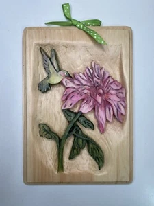 Hand Carved Humming Bird On Flower Pop Art Wall Hanger - Picture 1 of 2