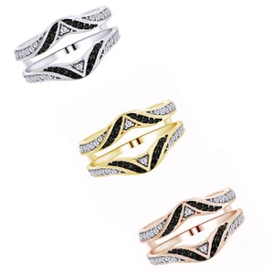 1/4 Ct Black & White CZ 10K Soild Gold Enhancer Engagement Ring Guard Wrap Gold - Picture 1 of 4