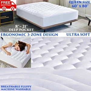 21" EXTRA DEEP COOL MATTRESS TOPPER ELASTIC BAND EXTRA PLUSH COVER QUEEN 60X80 - Picture 1 of 18