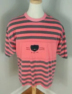 Vintage 90s 80s Bugle Boy Surf Stripe Bold T Shirt Neon Pink Ski BMX Punk L - Picture 1 of 1