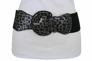 Women Chic Black Leopard Animal Print Belt Stretch Band Hip High Waist Size S M - Picture 1 of 12