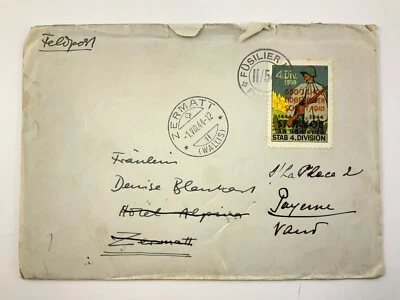 Zermatt Wallis 1944 WWII Stab 4 Division Switzerland Stamp Envelope HH361 - Image 1 of 4
