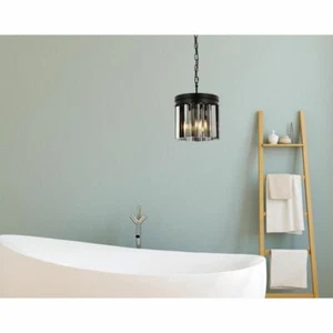 Chandelier 3 Light Fixture Matte Black Pendant Gray Crystal Bedroom Bathroom 12" - Picture 1 of 9