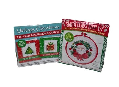 Lot of 2 Cross Stitch Kits: Santa Claus Hoop Kit & Christmas 2-In-1 Card Kit - Image 1 of 4