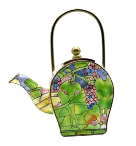 Empress Arts Enameled & Brass Miniature Teapot Grapes Design - Picture 1 of 8