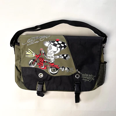 Bolso Mensajero Ed Hardy Speedy Motocicleta Esqueleto Verde Negro Christian Audigier Foto 1 de 4