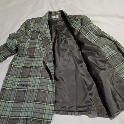 Blazer feminino Alfred Dunner 18 lã FEITO NOS EUA xadrez forrado verde/cinza - Imagem 1 de 4