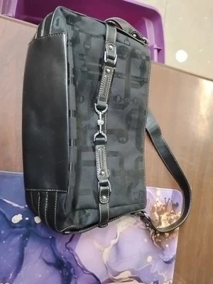 ETIENNE AIGNER BOLSA SATCHEL ASSINATURA ACABAMENTO EM COURO PRETO - Imagem 1 de 4