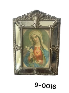 Vintage Immaculate Heart of Mary Print Silver Mirrored Frame Religiöse Kunst - Bild 1 von 10