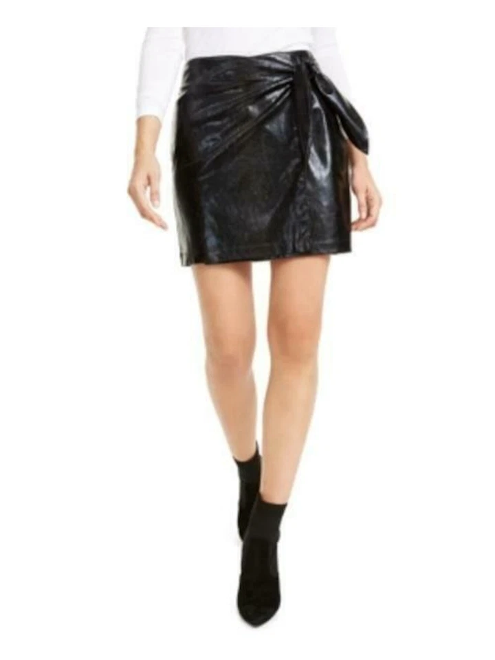 Leyden Womens Black Animal Mini Bow Wrap Skirt M 8955