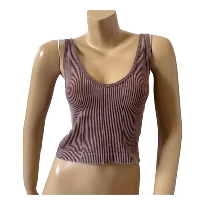 AURA женщин размер M/L коричневый без рукавов эластичной ребристый V шеи укороченный Майка рубашка - Изображение 1 из 4