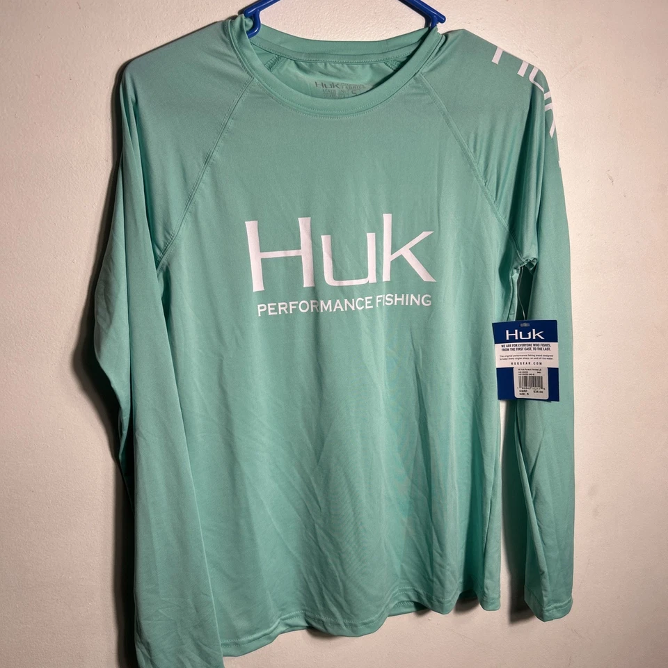 Camisa de rendimiento de pesca de manga larga verde HUK Icon para mujer pequeña Foto 1 de 4