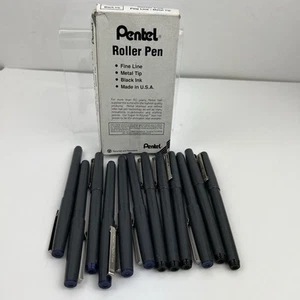 PENTEL ROLLER PEN R806-A BLACK INK METAL TIP FINE LINE MADE IN THE USA ONE DOZEN - Picture 1 of 3