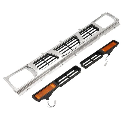 Front Chrome Bumper Grille &Turn Signal Light Kit For 1996-1997 Nissan Pickup - Image 1 of 4
