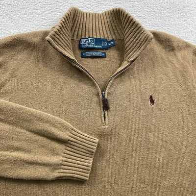 Suéter de punto vintage Polo de Ralph Lauren para hombre marrón tostado medio 1/4 cremallera Foto 1 de 4