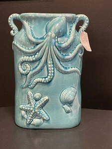 "Hermoso jarrón pulpo cerámica azul arena y mar 13,25""" - Imagen 1 de 9