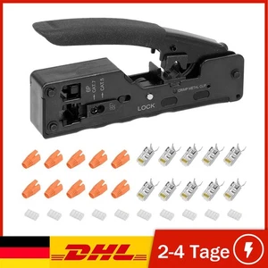 RJ45 Crimpzange+10 Cat7 Stecker Set Netzwerk Werkzeug Lan Kabel Zange Cat 7/6 - Bild 1 von 12
