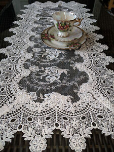 Dresser Scarf Sheer Lace Vintage English Rose 54" x 16" Table Runner Victorian