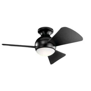 KICHLER Sola 34 in. Indoor/Outdoor Satin Black Low Profile Ceiling Fan - Picture 1 of 11