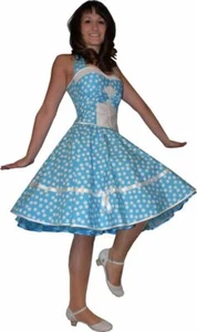 Tanzkleid der 50er Petticoat Kleid türkis weiße Punkte Dots wirbelnd - Bild 1 von 5